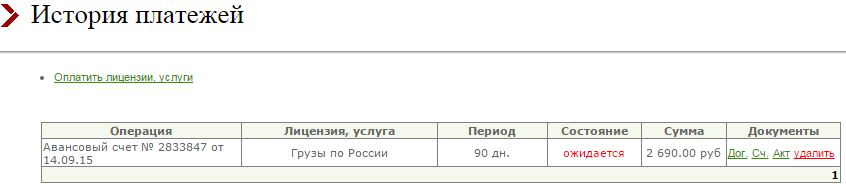 История платежей